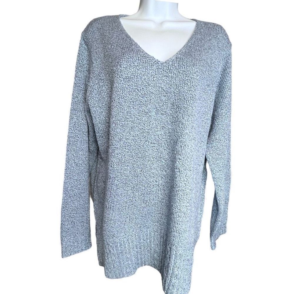 By Design Women's Knit V Neck Long Sleeve Pullover Sweater Heather blue Size 1X